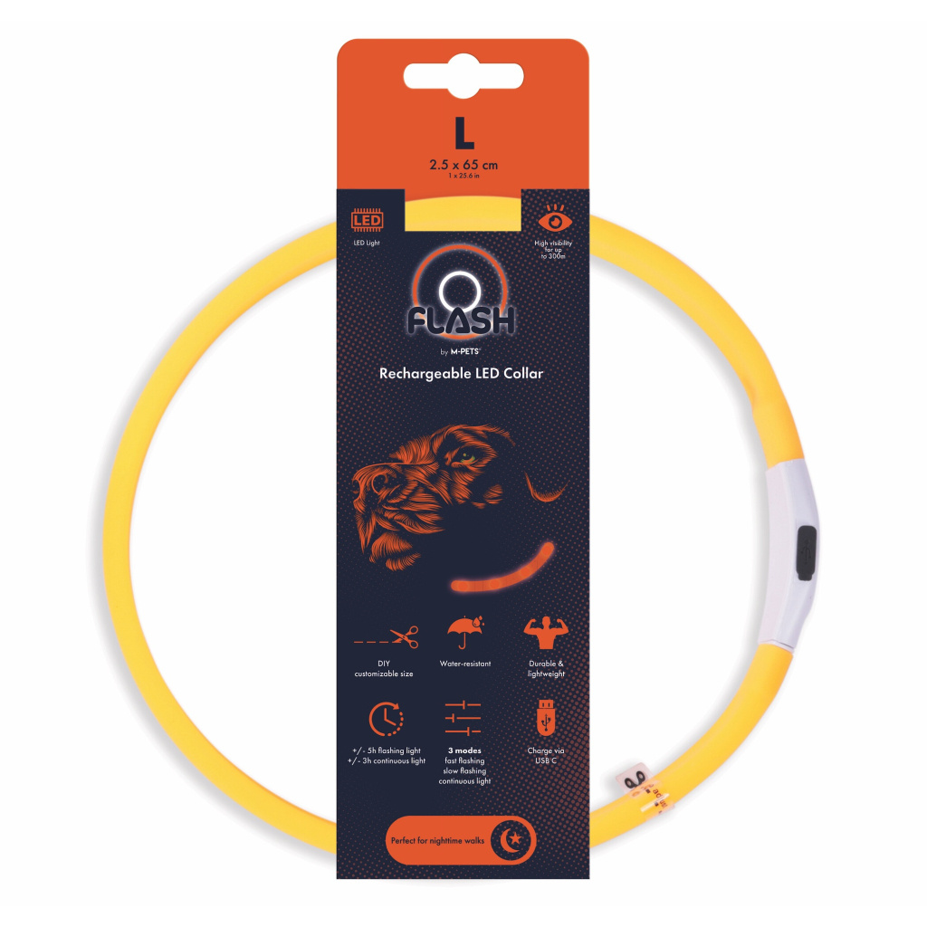 M-Pets Flash Led Köpek Boyun Tasması (Turuncu) [L]