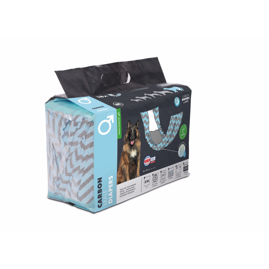 M-Pets Karbonlu Diapers Erkek Köpekler İçin Külot Bez 55-85cm [XXL] (18'li)