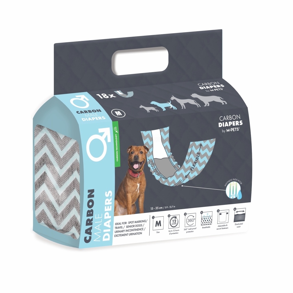 M-Pets Karbonlu Diapers Erkek Köpekler İçin Külot Bez 28-42cm [M] (18'li)