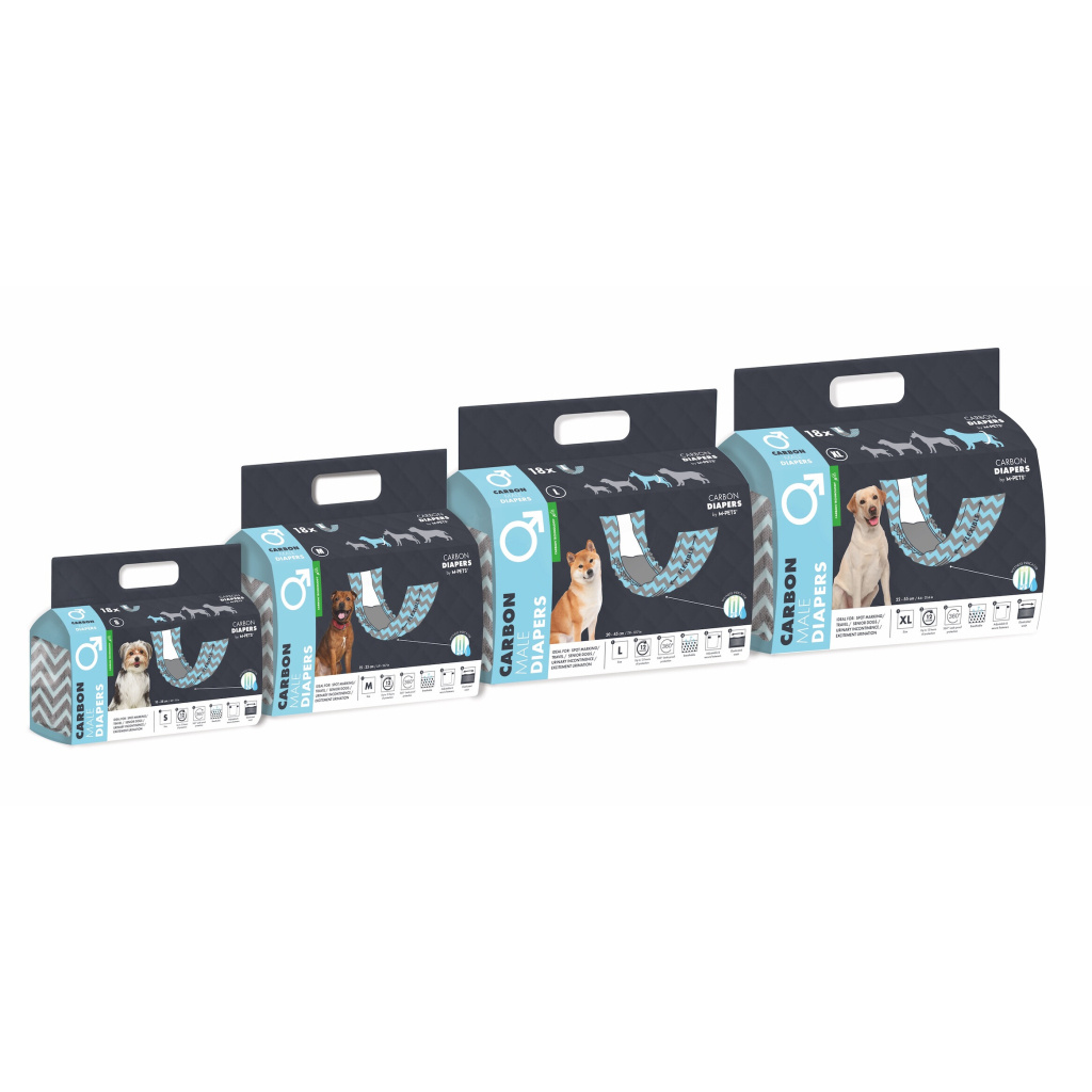 M-Pets Karbonlu Diapers Erkek Köpekler İçin Külot Bez 28-42cm [M] (18'li)
