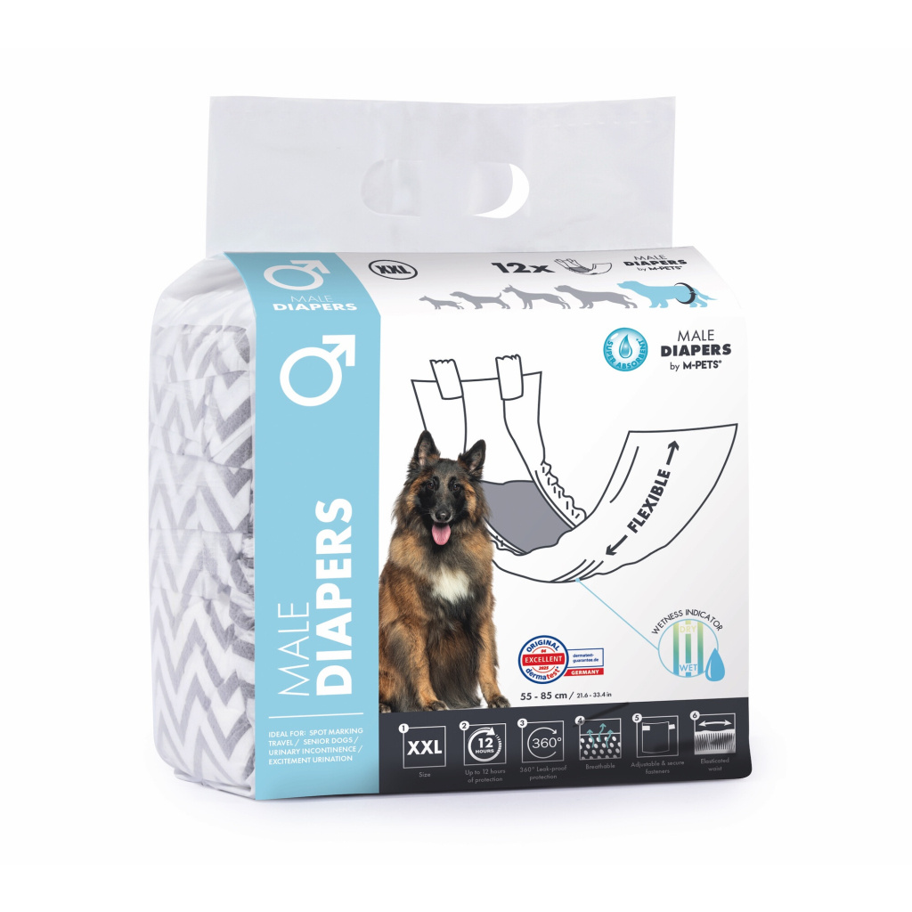 M-Pets Karbonlu Diapers Erkek Köpekler İçin Külot Bez 55-85cm [XXL] (12'li)