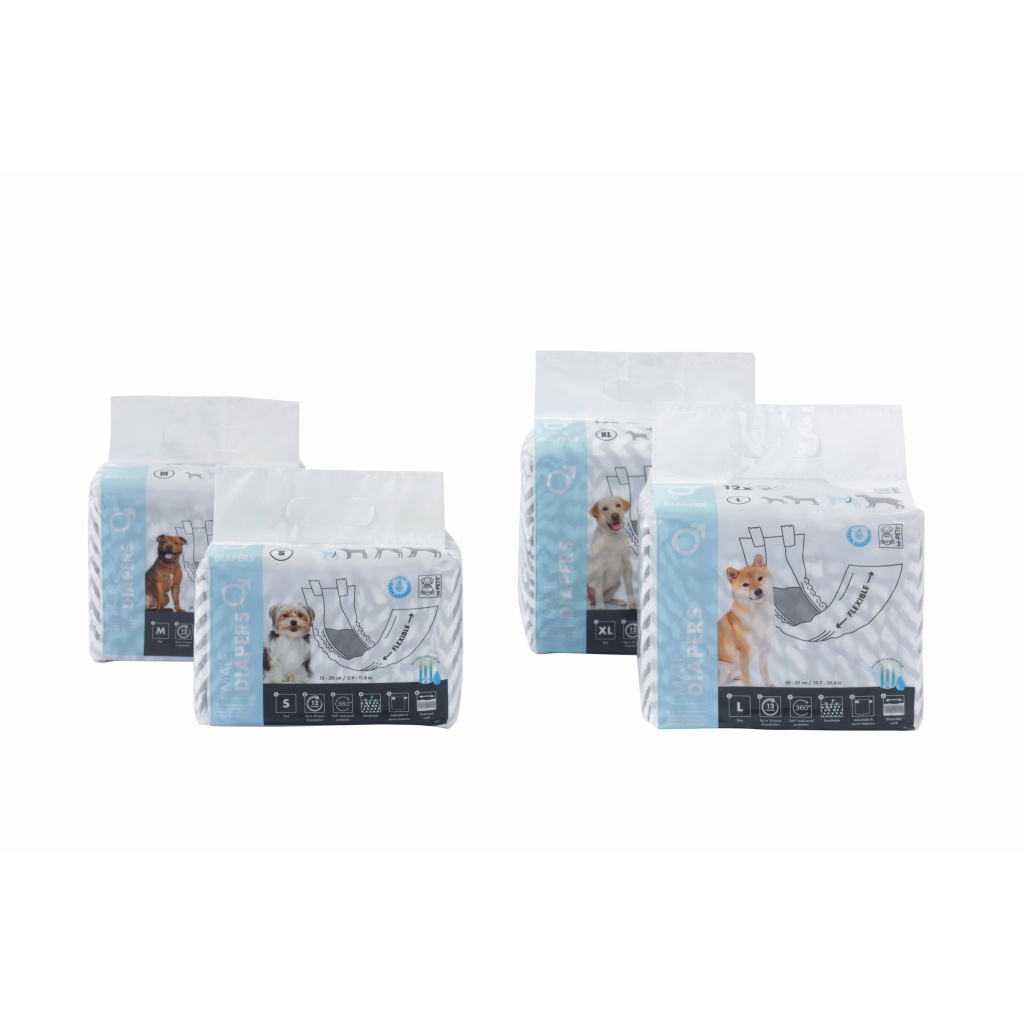 M-Pets Karbonlu Diapers Erkek Köpekler İçin Külot Bez 55-85cm [XXL] (12'li)