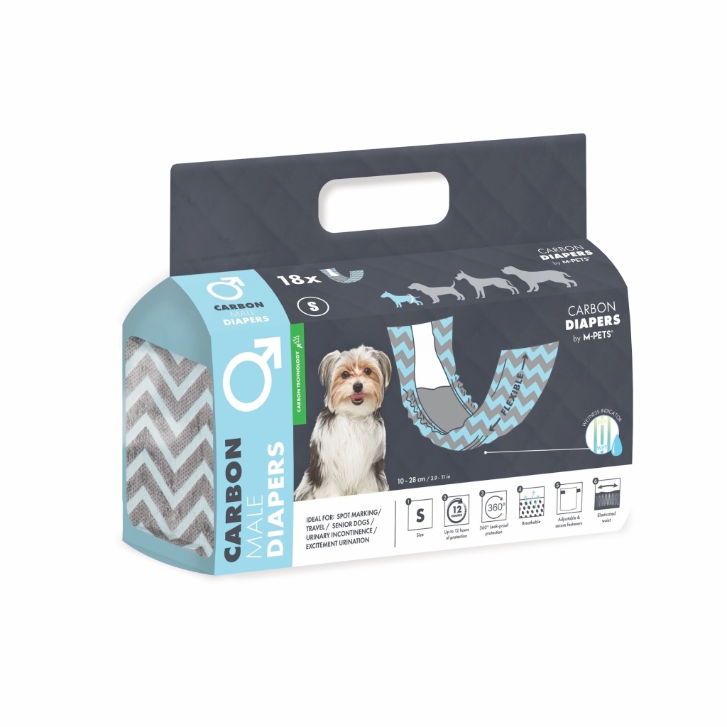 M-Pets Karbonlu Diapers Erkek Köpekler İçin Külot Bez 15-30cm [S] (18'li)