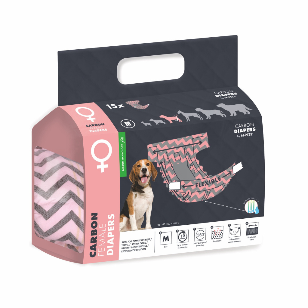 M-Pets Karbonlu Diapers Dişi Köpekler İçin Külot Bez 28-42cm [M] (15'li)