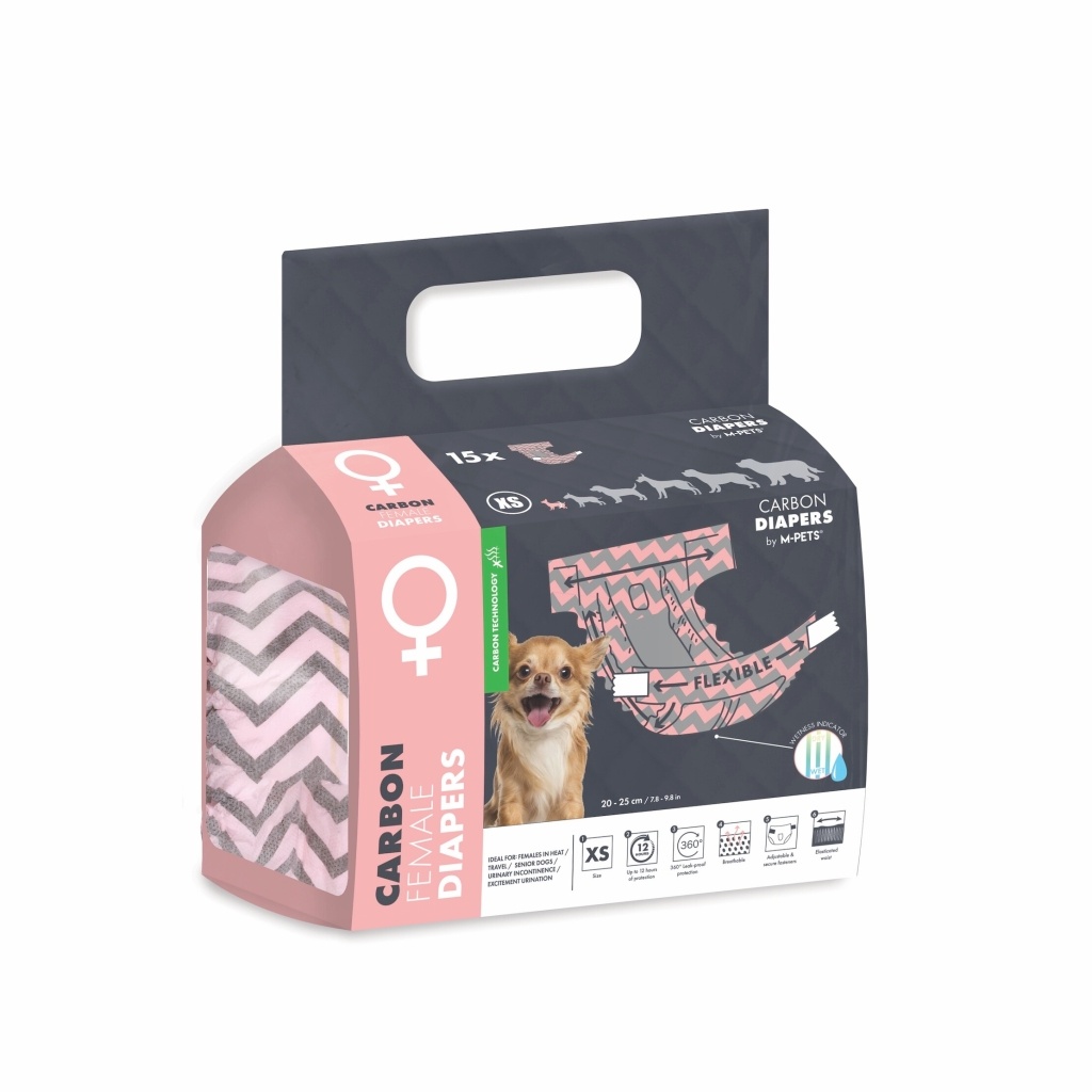 M-Pets Diapers Dişi Köpekler için Külot Bez 20-40cm (15'li) [XS]