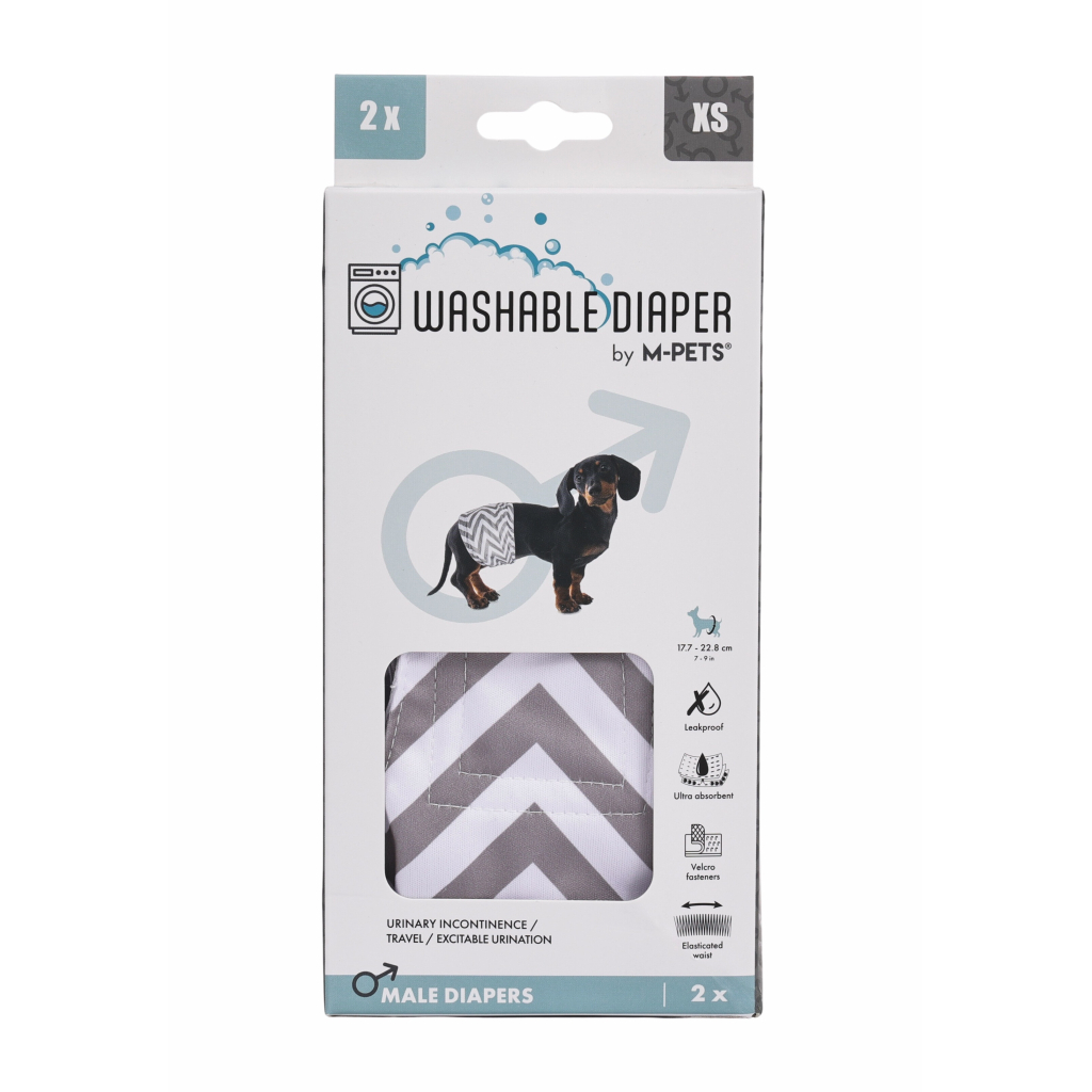 M-Pets Erkek Köpekler İçin Yıkanabilir Külot Bez 17,7x22,8cm (2'li) [XS]