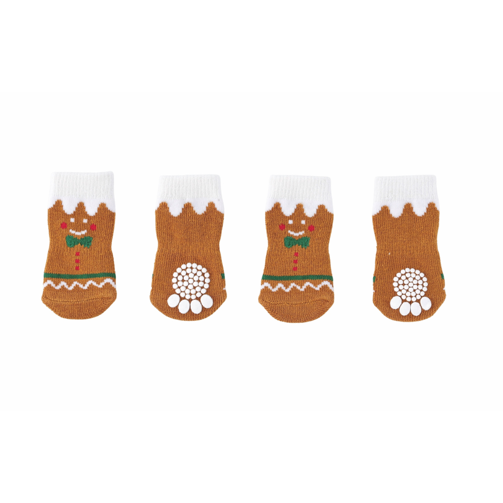 M-Pets Christmas Clothes Gingerbread Socks Kaymaz Tabanlı Kedi ve Köpek Çorabı (4'lü)