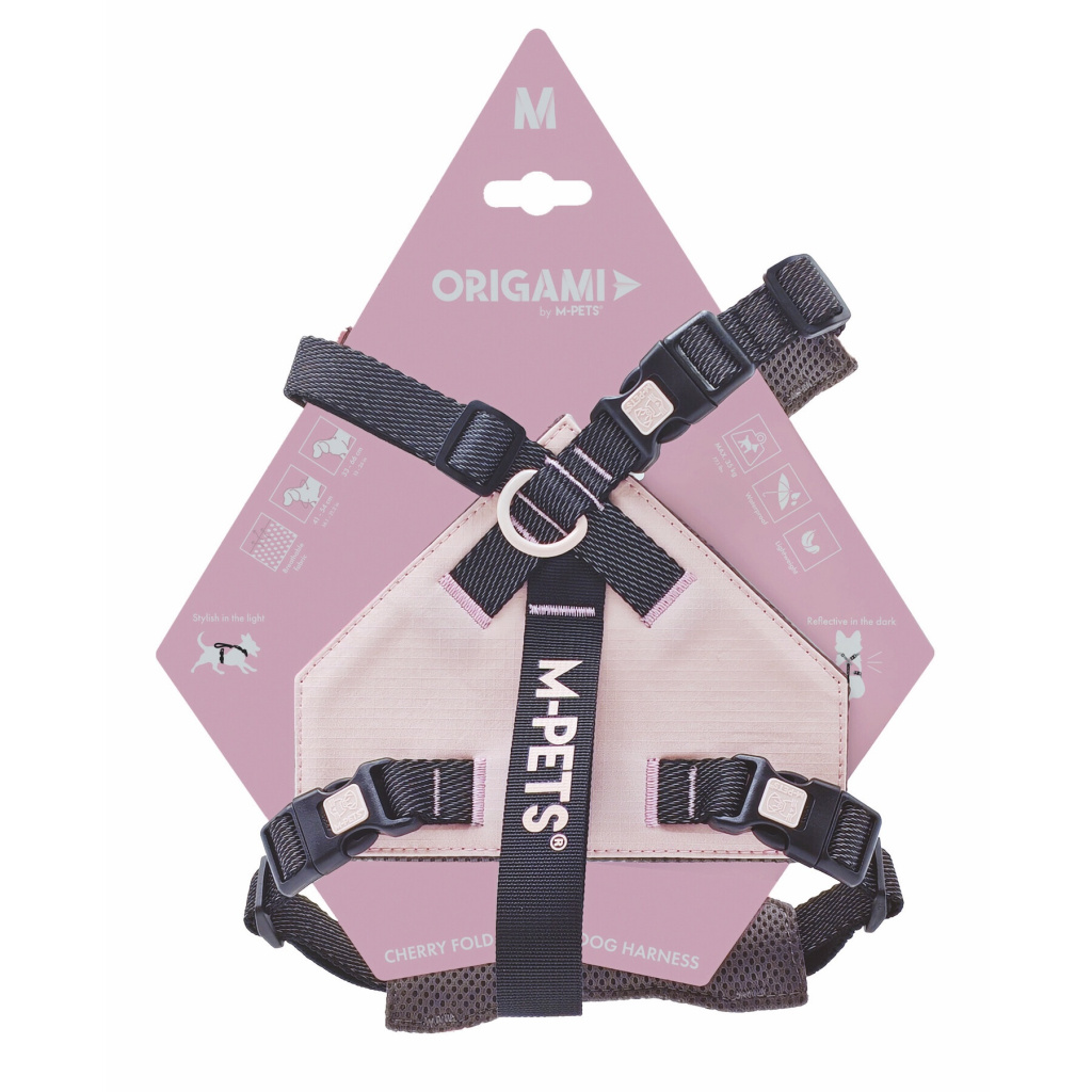 M-Pets Origami Reflektörlü Göğüs Tasması 33-66cm (Pembe) [M]