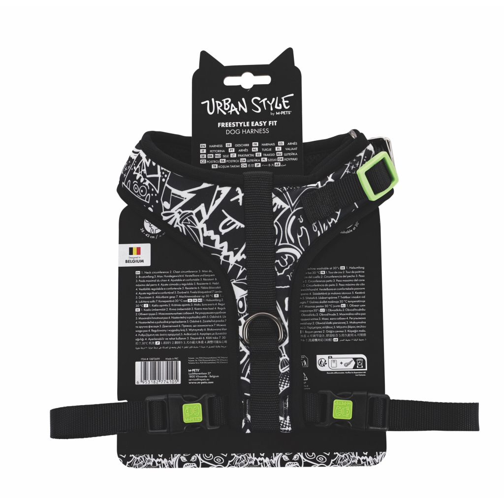 M-Pets Urban Style Easy Fit Köpek Göğüs Tasması 38-65cm (Siyah-Beyaz) [M]