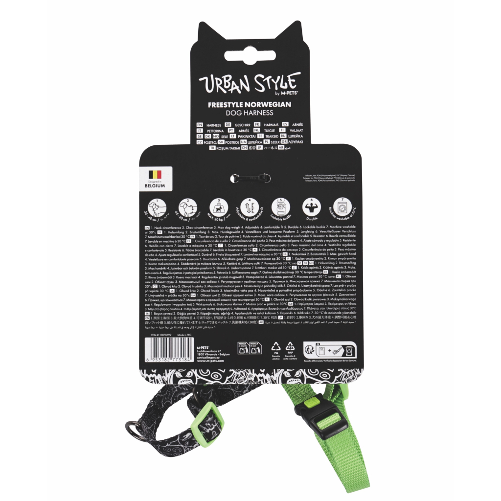 M-Pets Urban Style Norwegian Köpek Göğüs Tasması 33-60cm (Siyah-Beyaz) [S]