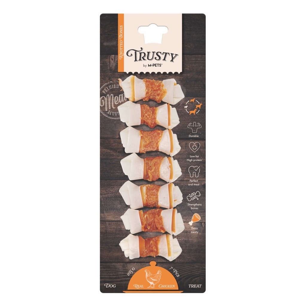 19045299 M-Pets Trusty Ağız Bakımı için Tavuklu Düğümlü Köpek Çiğneme Kemiği 6,4cm (7'li)