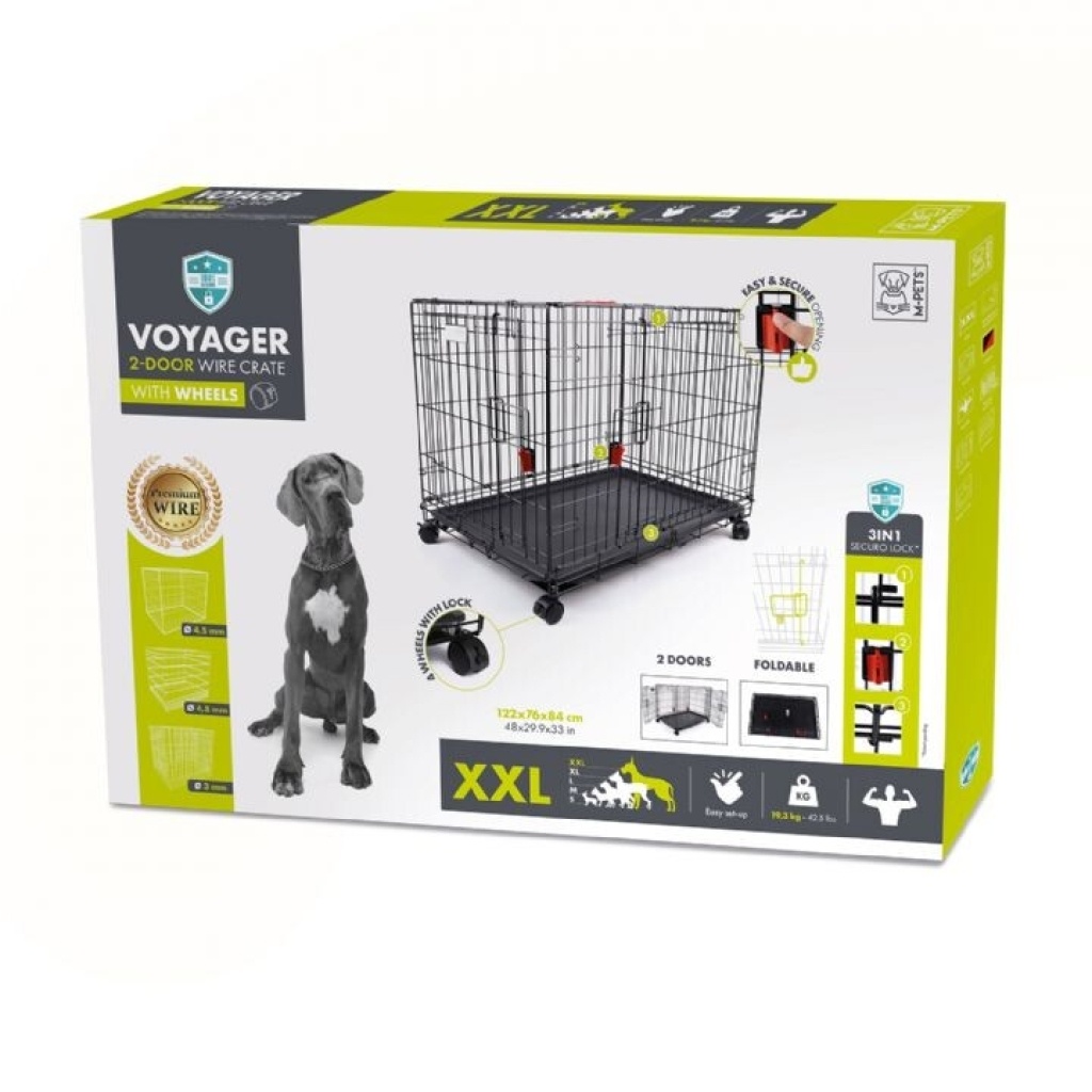 M-Pets Voyager Tekerlekli 2 Kapılı Köpek Kafesi 122x76x84cm (Siyah) [XXL]