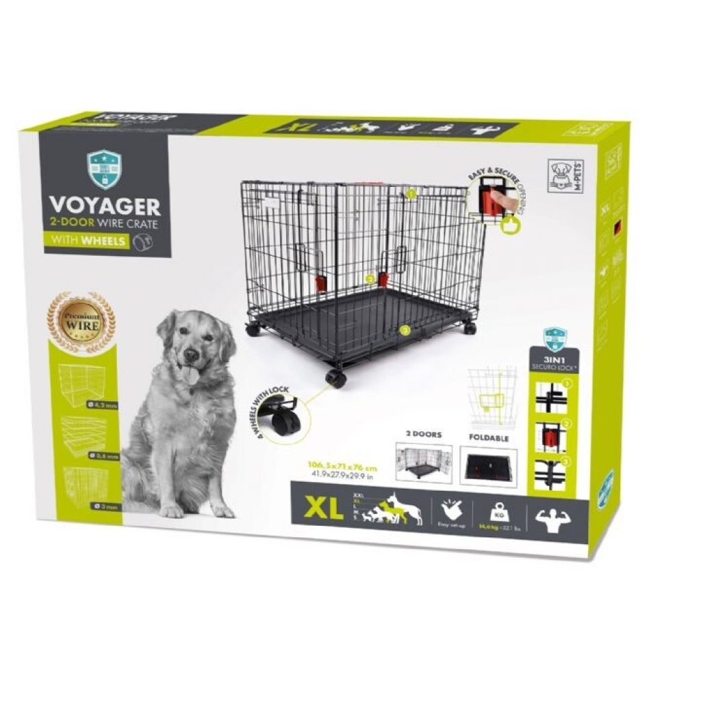 M-Pets Voyager Tekerlekli 2 Kapılı Köpek Kafesi 106x71x76cm (Siyah) [XL]