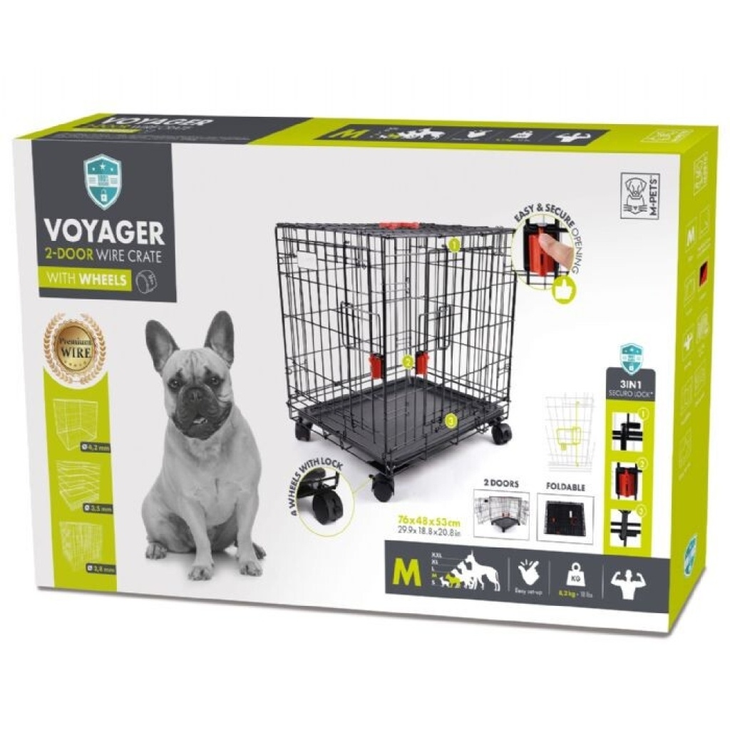 M-Pets Voyager Tekerlekli 2 Kapılı Köpek Kafesi 76x48x53cm (Siyah) [M]