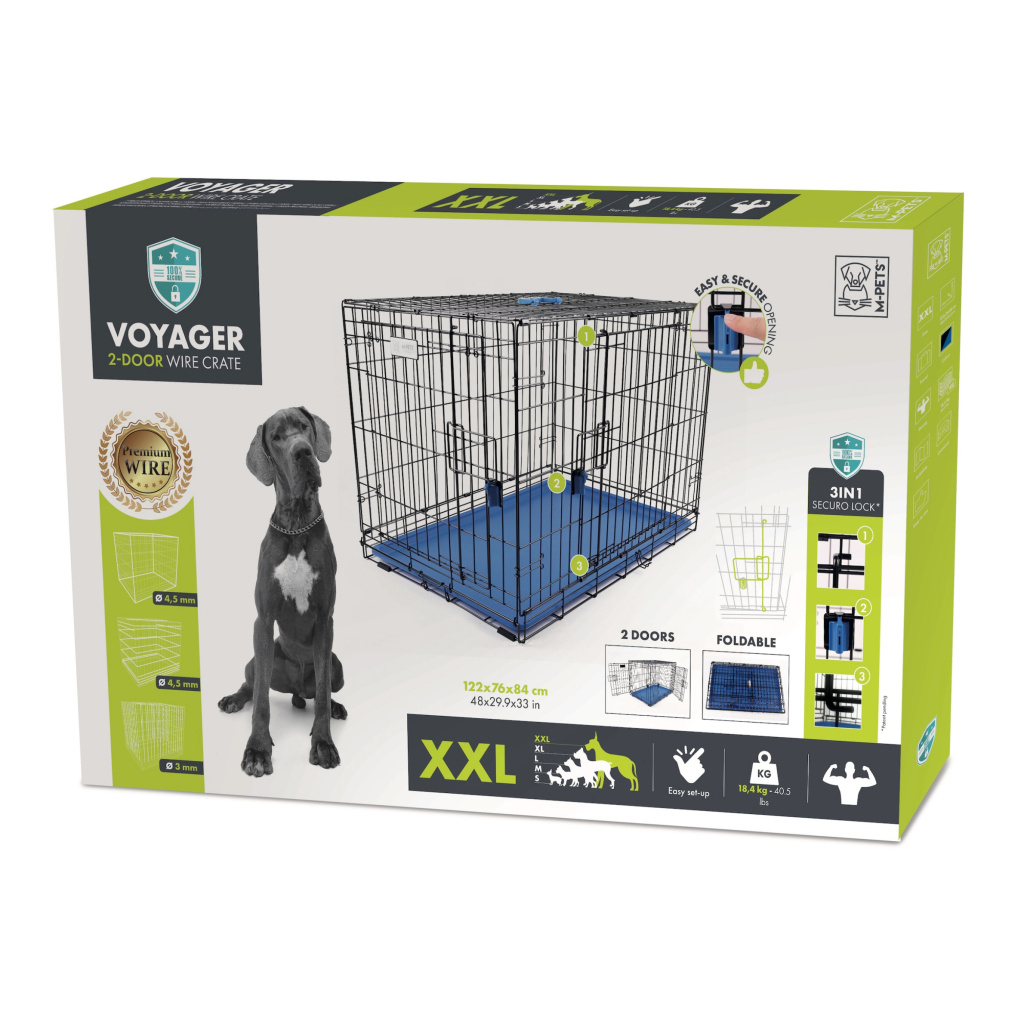 M-Pets Voyager 2 Kapılı Köpek Kafesi 122x76x84cm (Mavi) [XXL]
