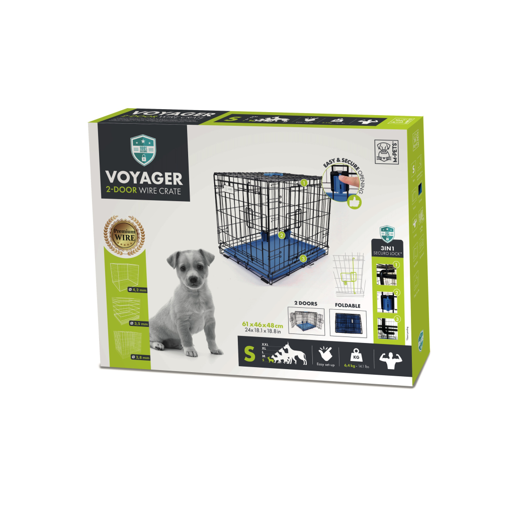 M-Pets Voyager 2 Kapılı Köpek Kafesi 61x46x48cm (Mavi) [S]