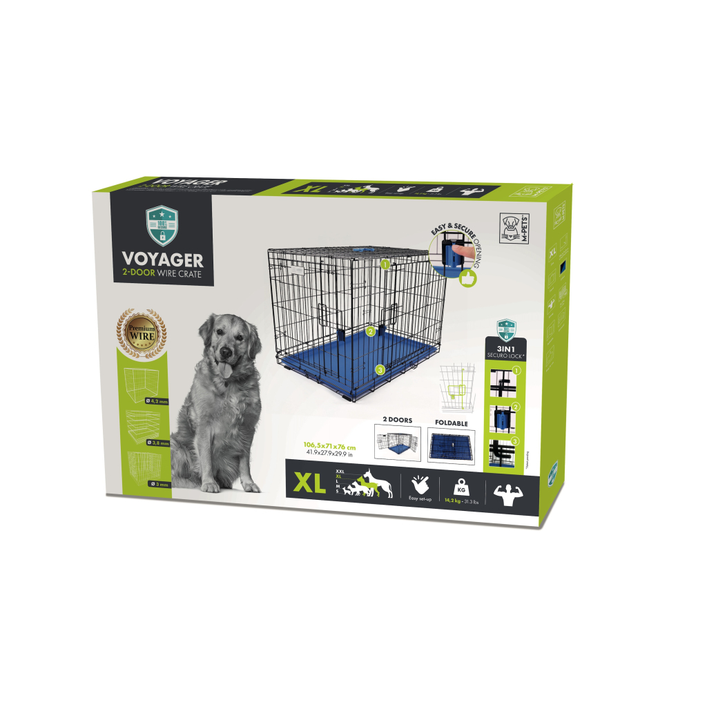 M-Pets Voyager 2 Kapılı Köpek Kafesi 106x71x76cm (Mavi) [XL]