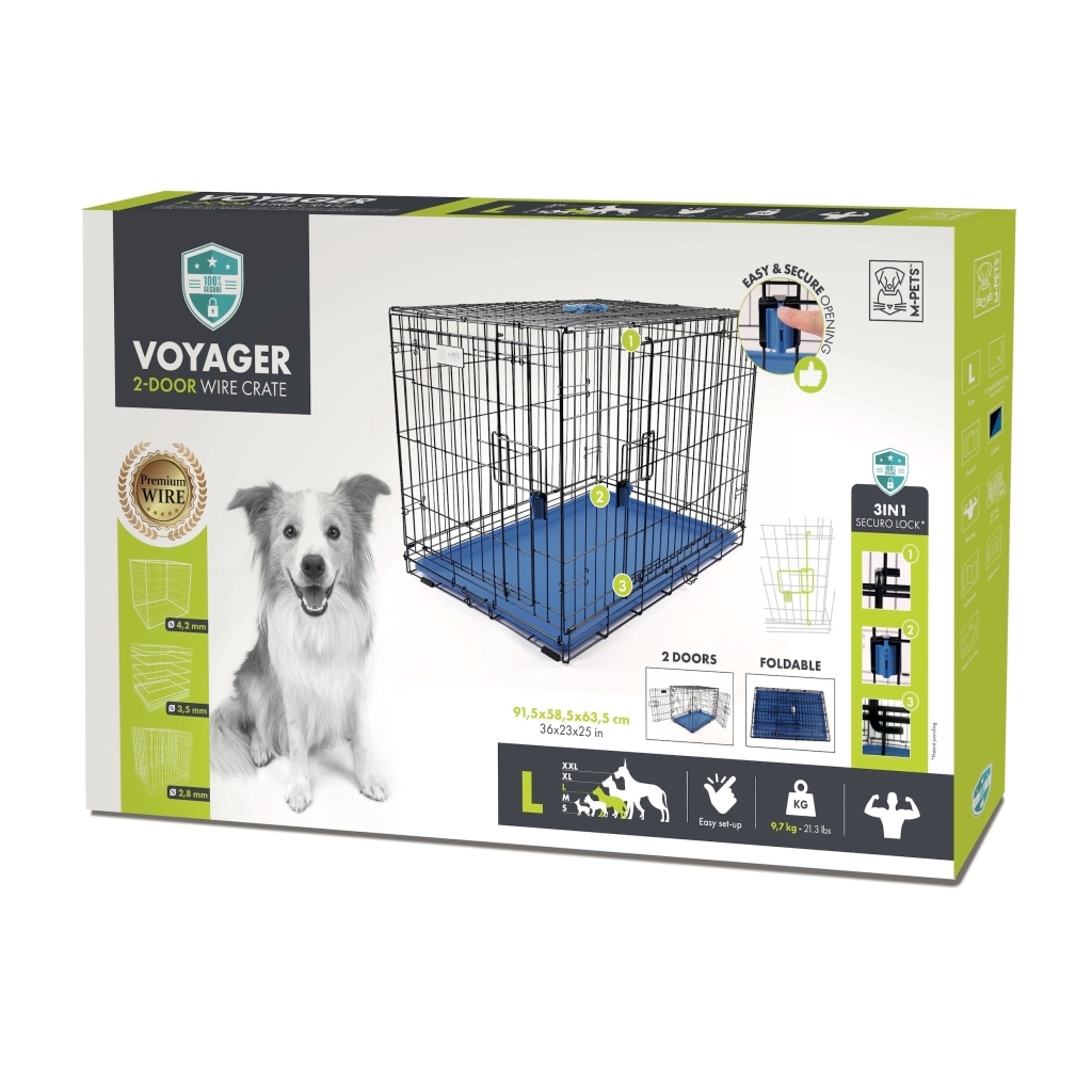 M-Pets Voyager 2 Kapılı Köpek Kafesi 91x58x63cm (Mavi) [L]