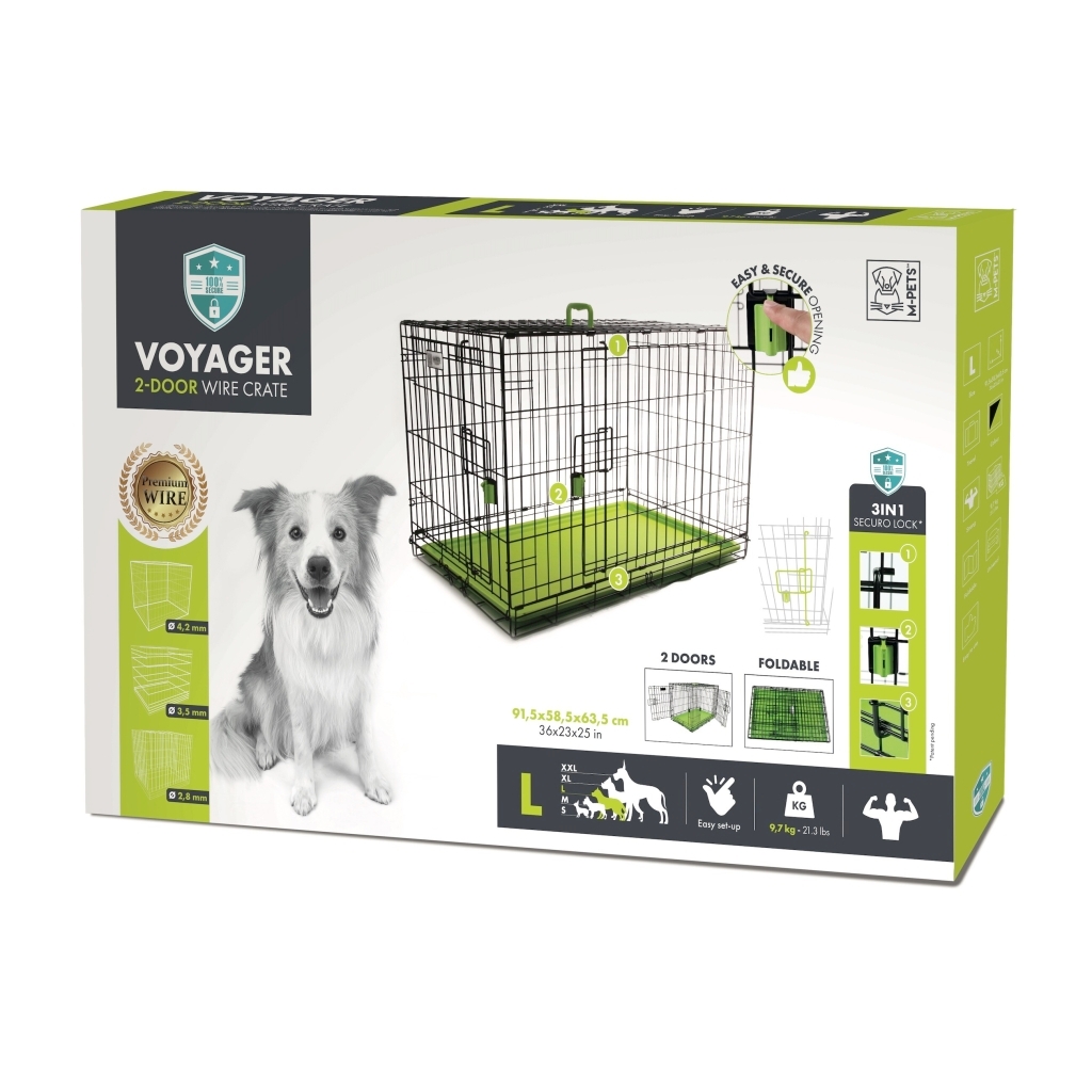 M-Pets Voyager 2 Kapılı Köpek Kafesi 91x58x63cm (Yeşil) [L]