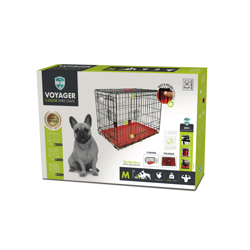 M-Pets Voyager 2 Kapılı Köpek Kafesi 76x48x53cm (Kırmızı) [M]