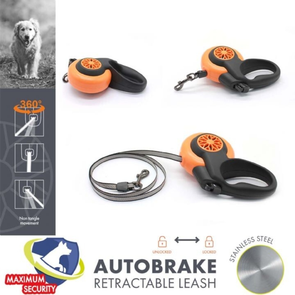 M-Pets Autobrake Otomatik Şerit Gezdirme Kayışı 4m (Turuncu) [L]