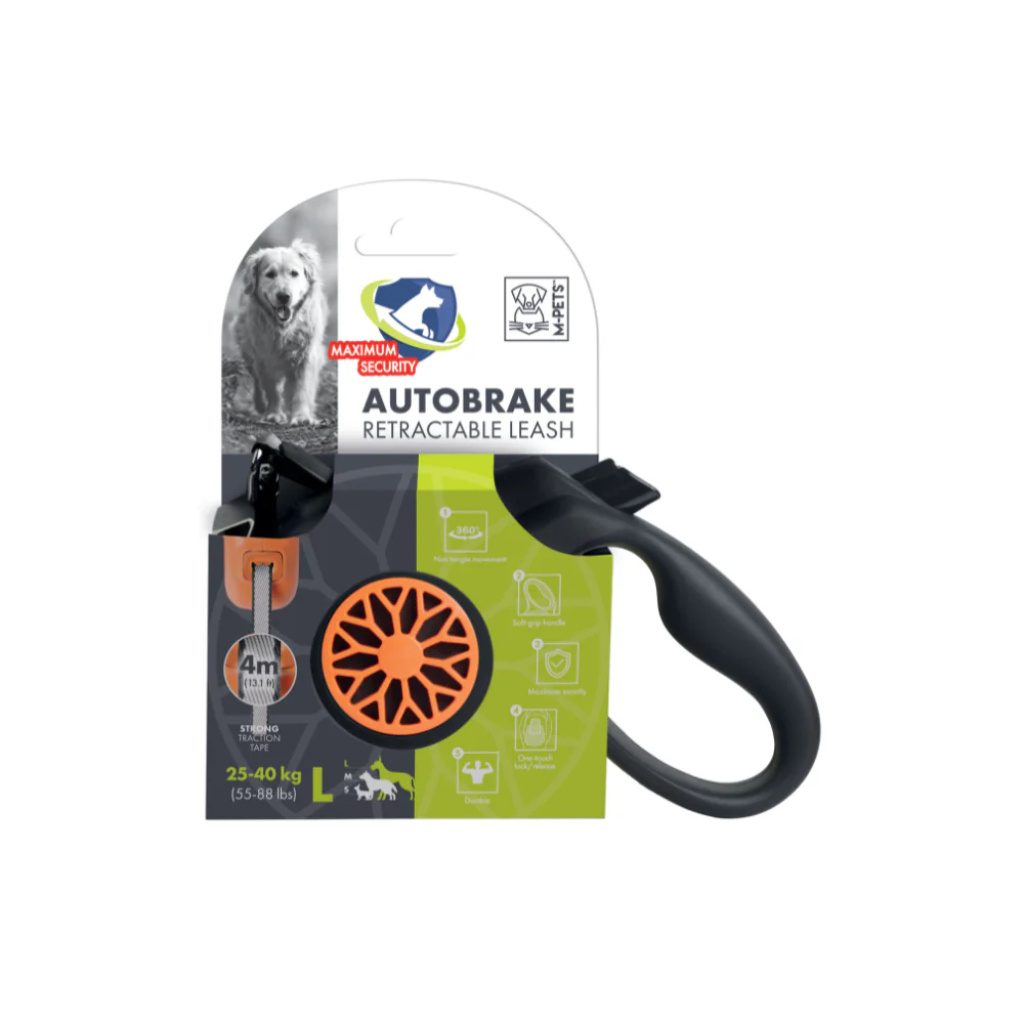 M-Pets Autobrake Otomatik Şerit Gezdirme Kayışı 4m (Turuncu) [L]