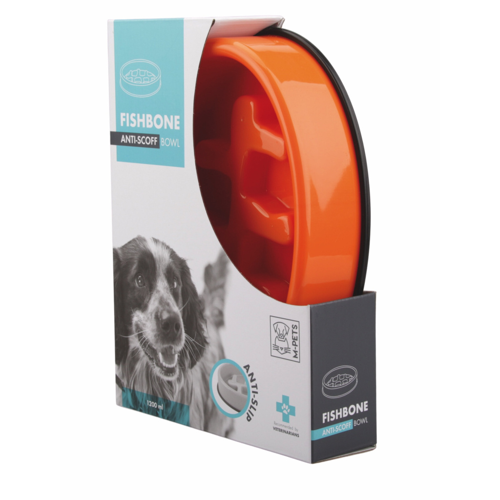 M-Pets Fishbone Yavaş Beslenme Mama Kabı 1200ml 27,5x19,7x6cm (Turuncu)