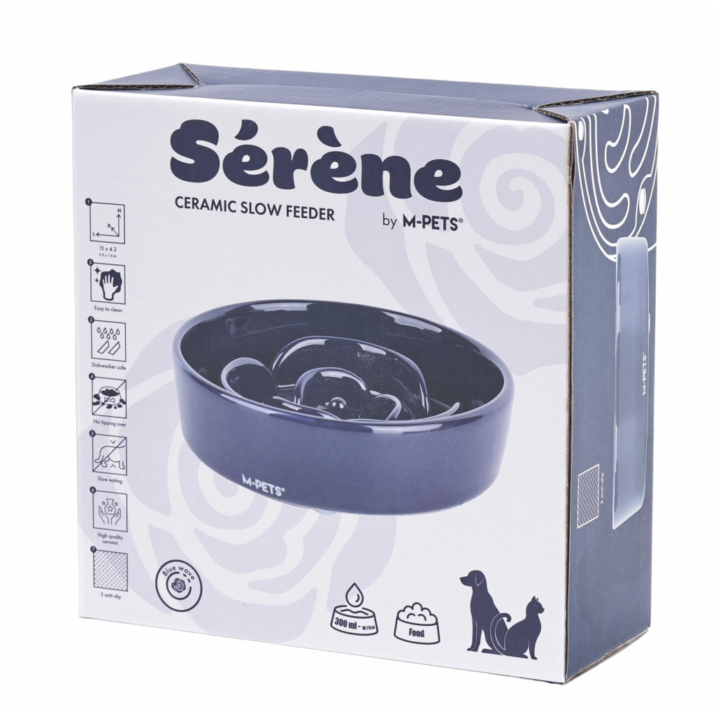 M-Pets Serene Rose Seramik Yavaş Beslenme Mama Kabı 300ml (Lacivert)