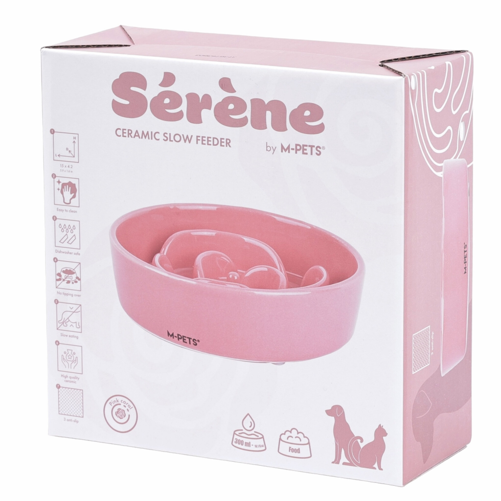 M-Pets Serene Rose Seramik Yavaş Beslenme Mama Kabı 300ml (Pembe)