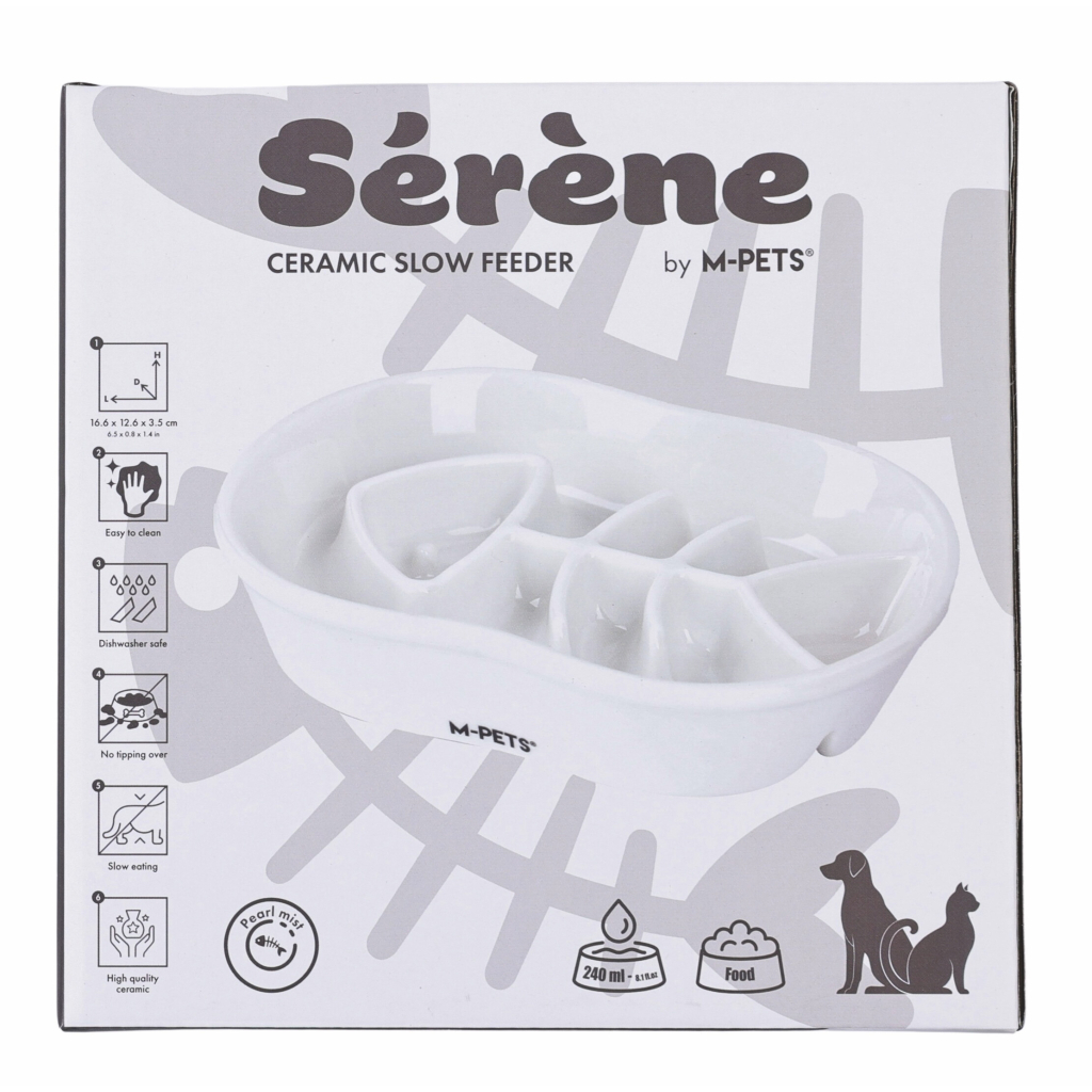 60532417 M-Pets Serene Balıklı Seramik Yavaş Yeme Mama Kabı 240ml (Beyaz)