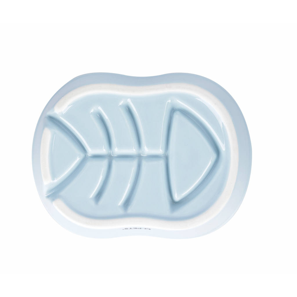 M-Pets Serene Balıklı Seramik Yavaş Yeme Mama Kabı 240ml (Mavi)