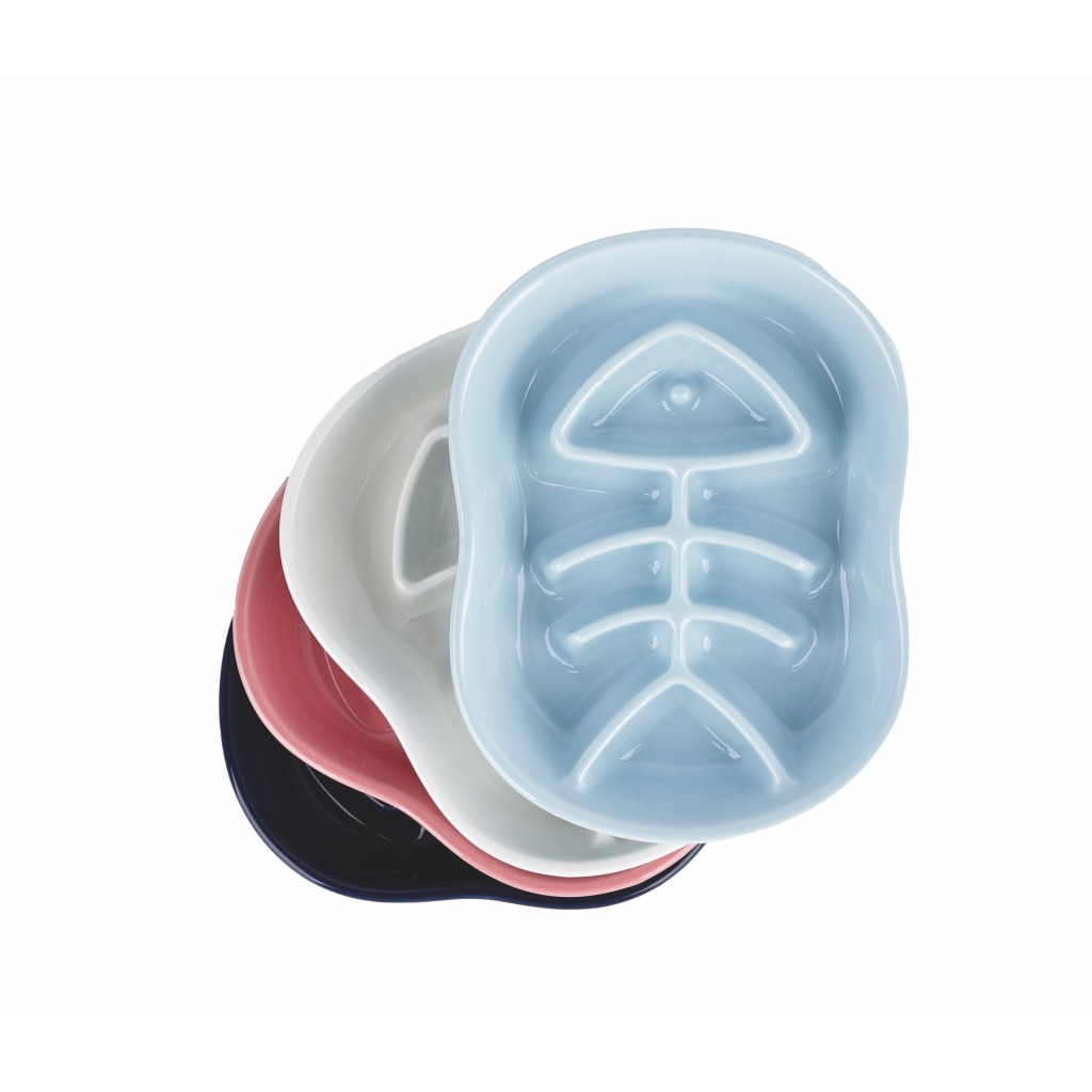 M-Pets Serene Balıklı Seramik Yavaş Yeme Mama Kabı 240ml (Lacivert)