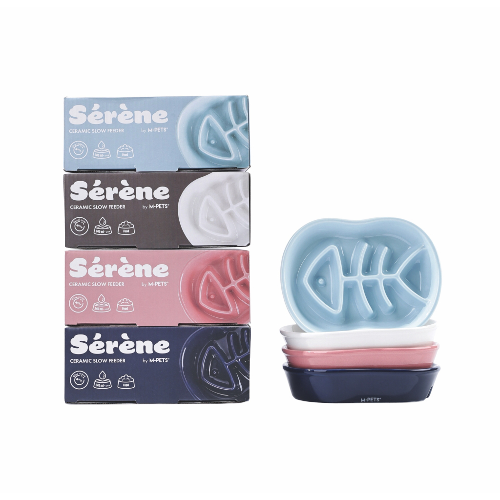 M-Pets Serene Balıklı Seramik Yavaş Yeme Mama Kabı 240ml (Lacivert)