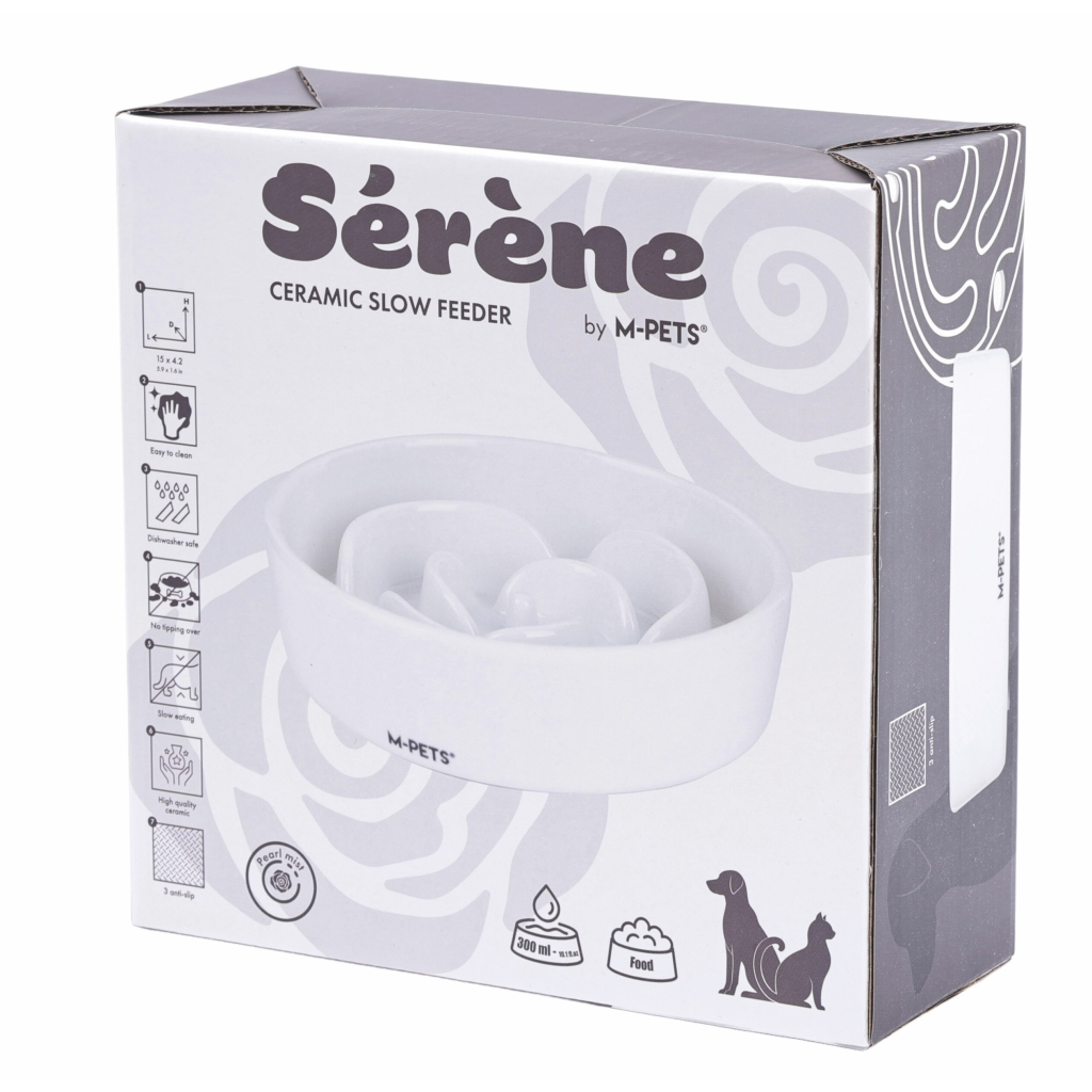 Serene Rose Seramik Yavaş Beslenme Mama Kabı 300ml (Beyaz)