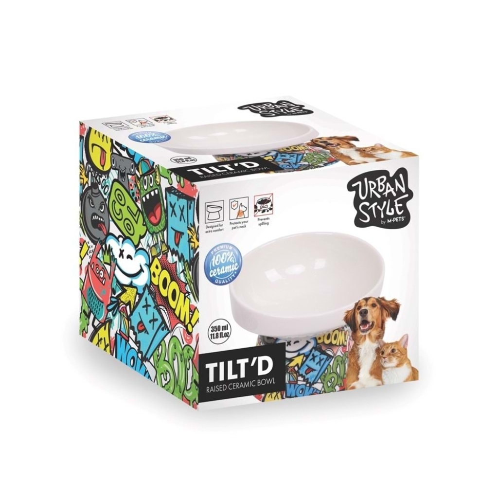 M-Pets Urban Style Kedi ve Köpekler için Seramik Mama ve Su Kabı 14,5x14,5x11,5 cm (350ml)