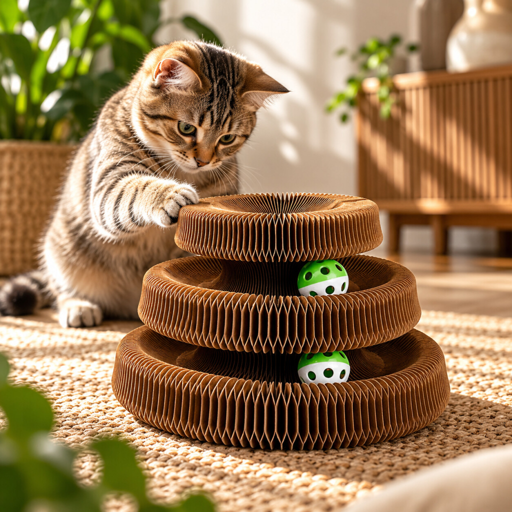 MAJO Akordiyon Tasarımlı Çoklu Zilli Toplu Kedi Tırmalama Tahtası 18,5cm