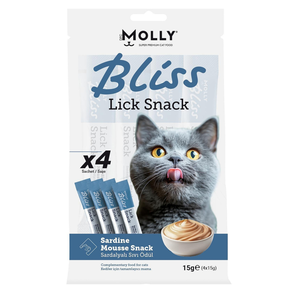 Molly Bliss Lick Snack Sardalyalı Krema Kedi Ödül Maması 15gr (4'lü)
