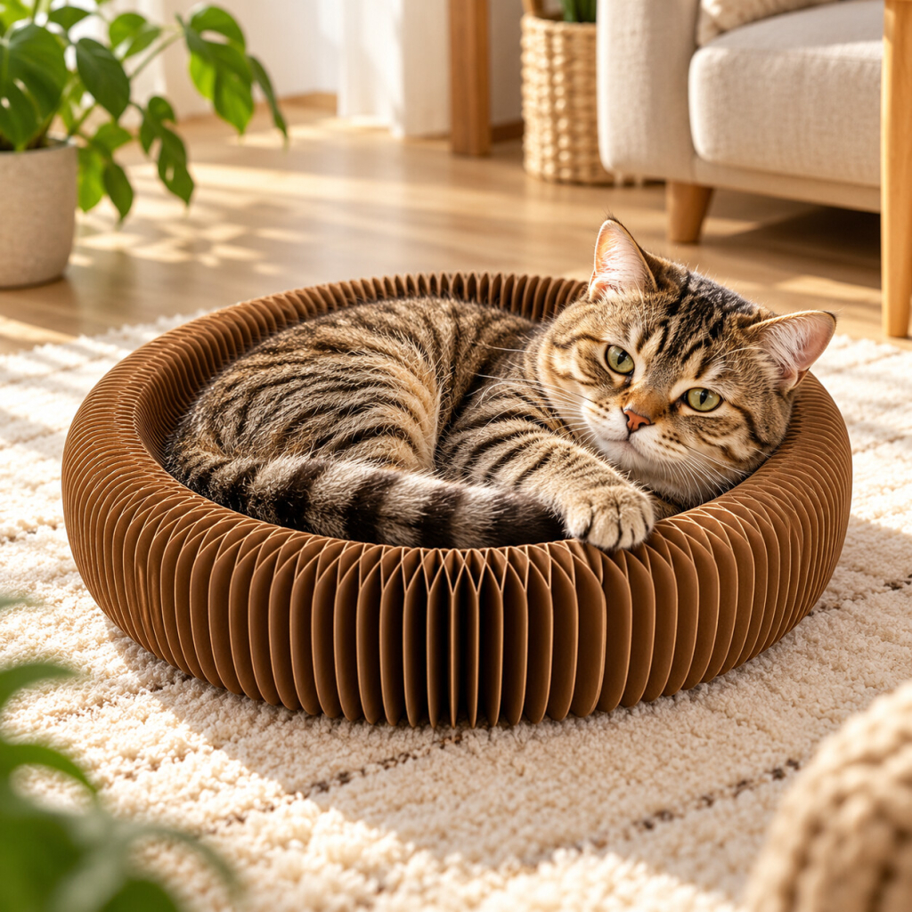 MAJO Elastik Bağlantılı Akordiyon Karton Kedi Tırmalama Tahtası