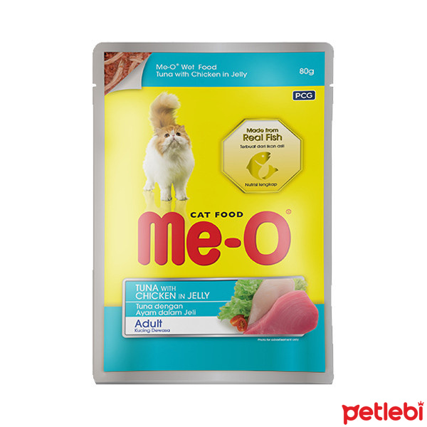 Me-O Jöle İçinde Ton Balıklı ve Tavuk Parçacıklı Yetişkin Kedi Konservesi 80gr
