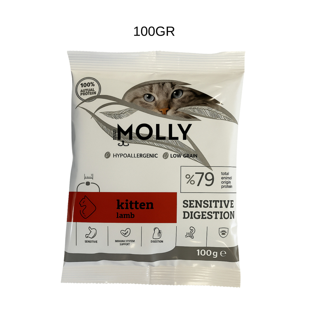 Molly Hipoalerjenik Kuzu Etli Düşük Tahıllı Tester Yavru Kedi Maması 100gr