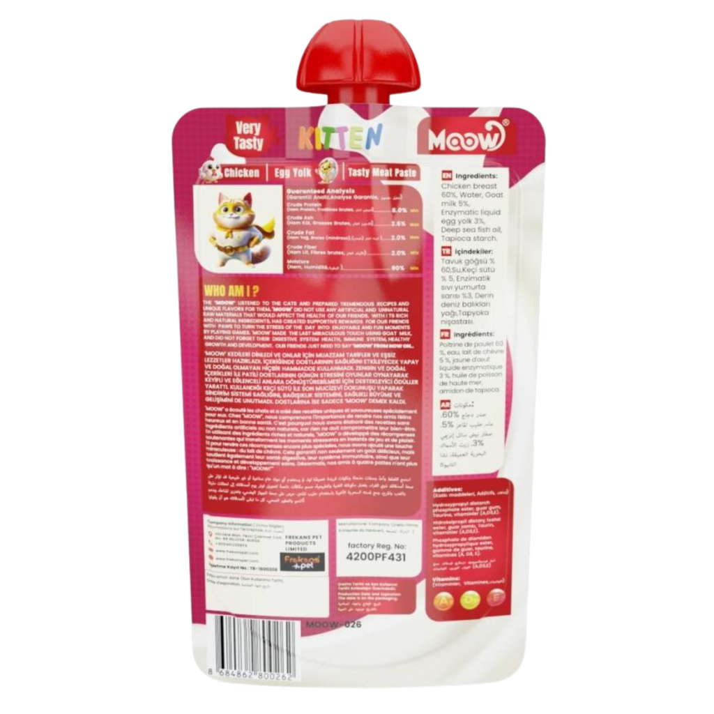MOOW Taze Tavuk Yumurta ve Keçi Sütlü Yavru Ezme Kedi Ödül Maması 90gr