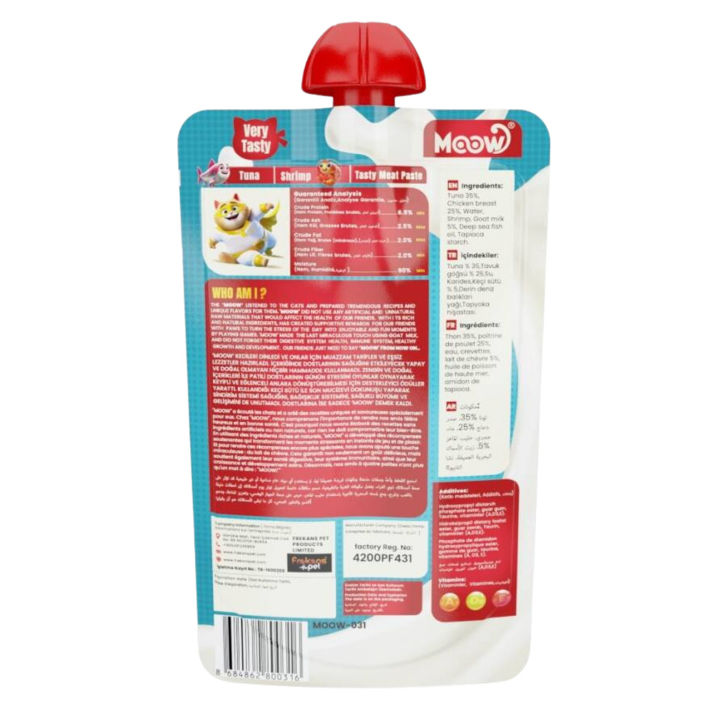 MOOW Taze Ton Balık Karides ve Keçi Sütlü Ezme Kedi Ödül Maması 90gr