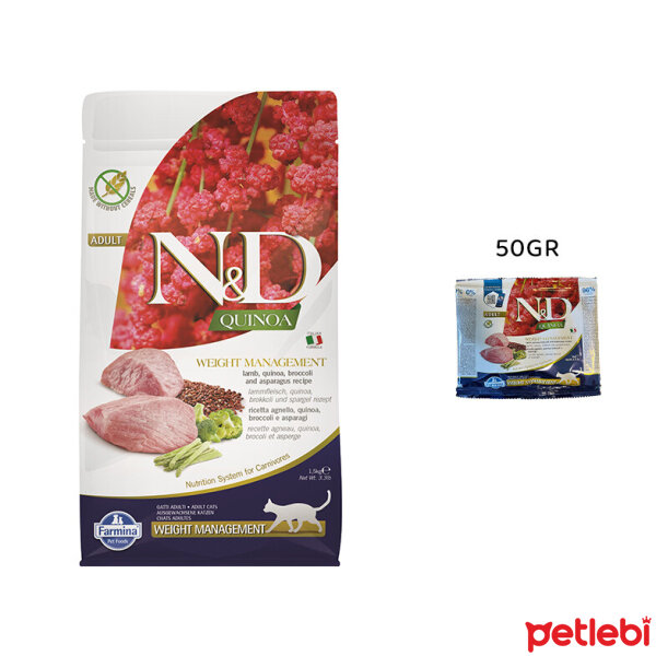 N&D Quinoa Weight Management Kuzulu Kinoalı Tahılsız Yetişkin Tester Kedi Maması 50gr