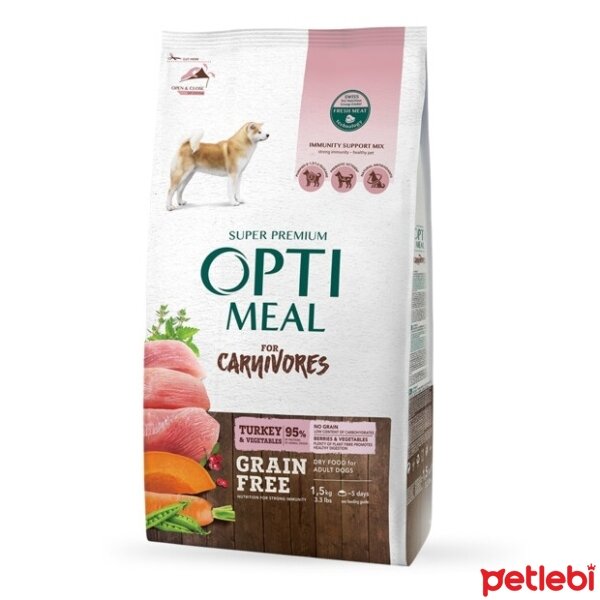 Optimeal Carnivores Hindi Etli ve Sebzeli Tahılsız Yetişkin Köpek Maması 1,5kg