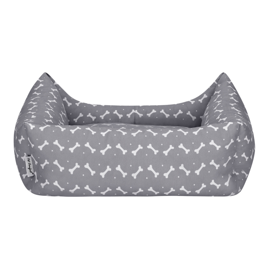 Pet Comfort Uniform Kemik Desenli Kedi ve Köpek Yatağı 60x50cm (Gri) [M]