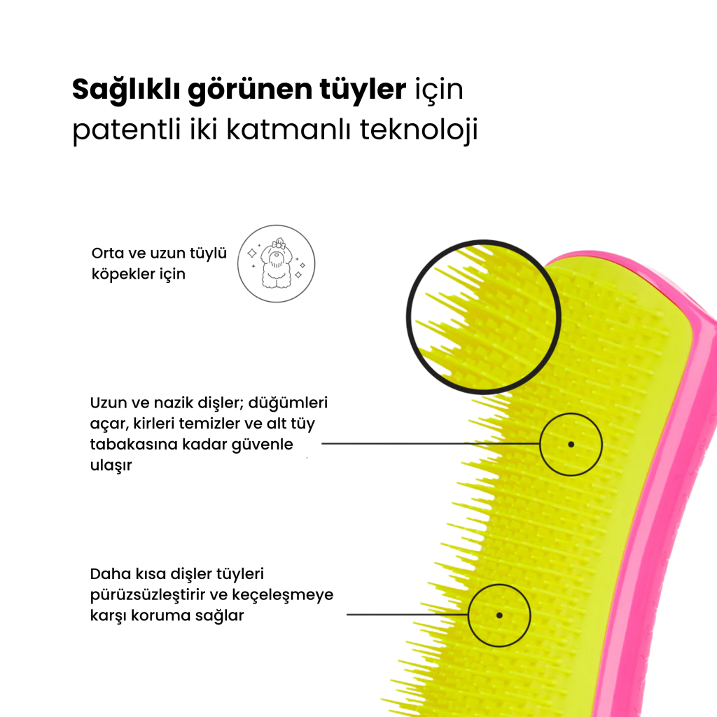 PET TEEZER Detangling Dolaşık Açıcı Büyük Irk Köpek Bakım Fırçası 14,7x6,4cm (Sarı)
