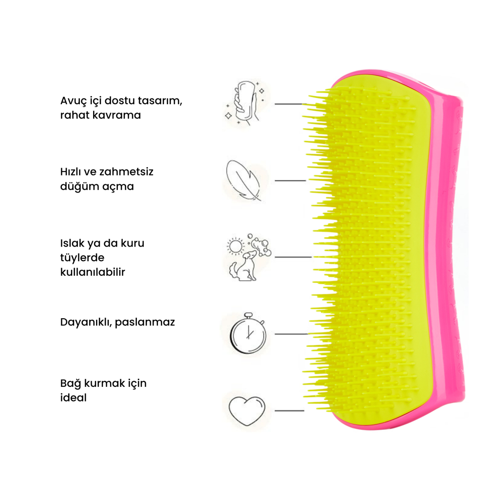 PET TEEZER Detangling Dolaşık Açıcı Büyük Irk Köpek Bakım Fırçası 14,7x6,4cm (Sarı)