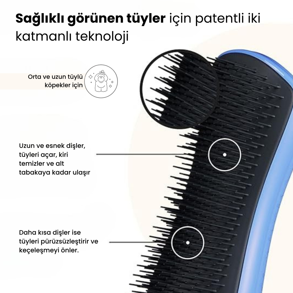 PET TEEZER Detangling Dolaşık Açıcı Büyük Irk Köpek Bakım Fırçası 14,7x6,4cm (Siyah)