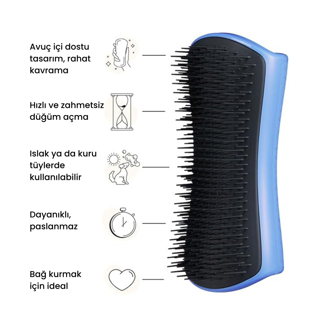 PET TEEZER Detangling Dolaşık Açıcı Büyük Irk Köpek Bakım Fırçası 14,7x6,4cm (Siyah)