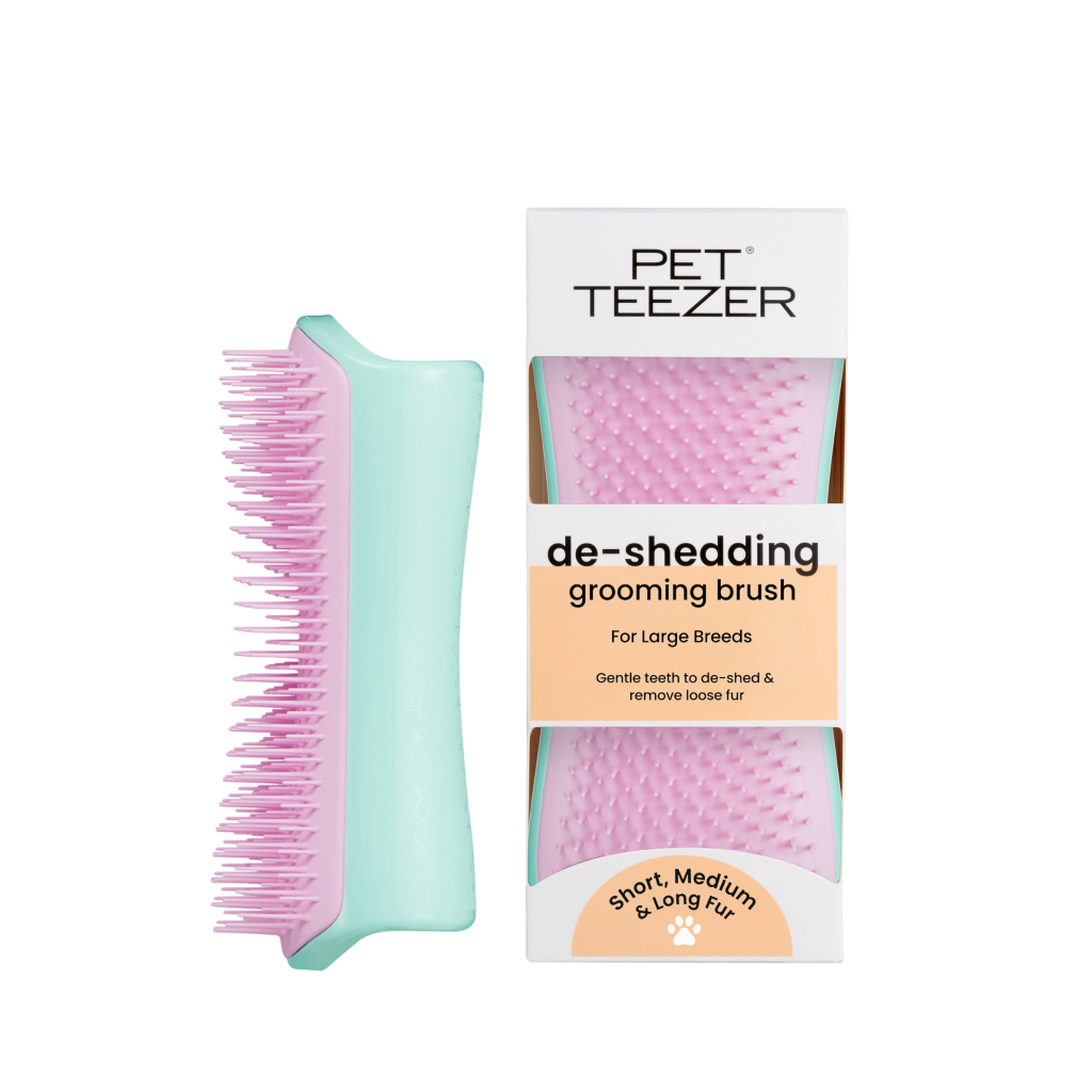 PET TEEZER De-Shedding Tüy Toplayıcı Büyük Irk Köpek Bakım Fırçası 14,7x6,4cm (Pembe)
